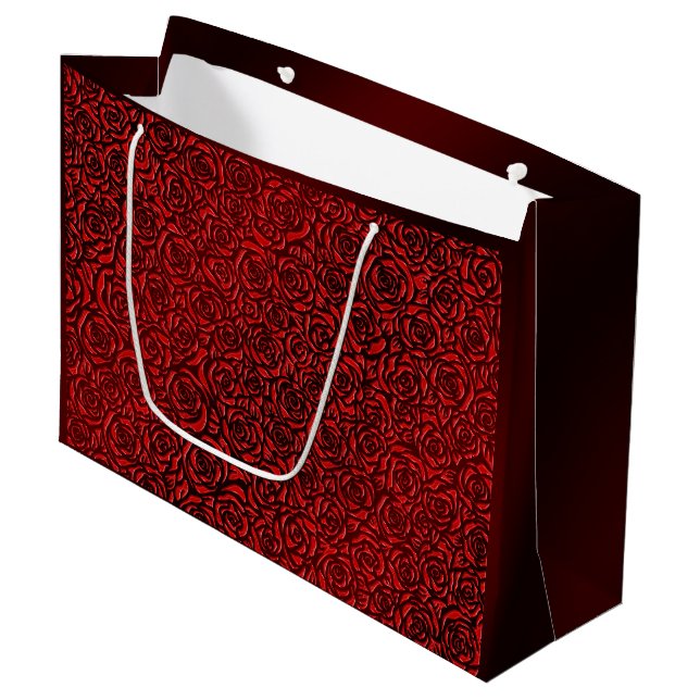 Bright Red Rose Pattern Large Gift Bag (Front Angled)