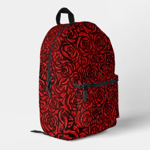 Bright Red Rose Pattern Printed Backpack