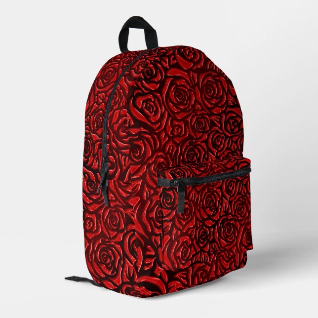 Bright Red Rose Pattern Printed Backpack (Back Corner Left)
