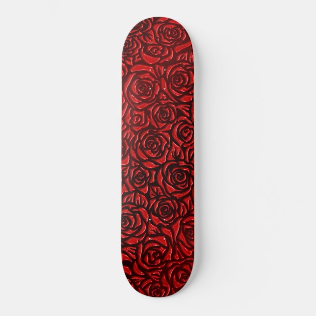 Bright Red Rose Pattern Skateboard (Front)