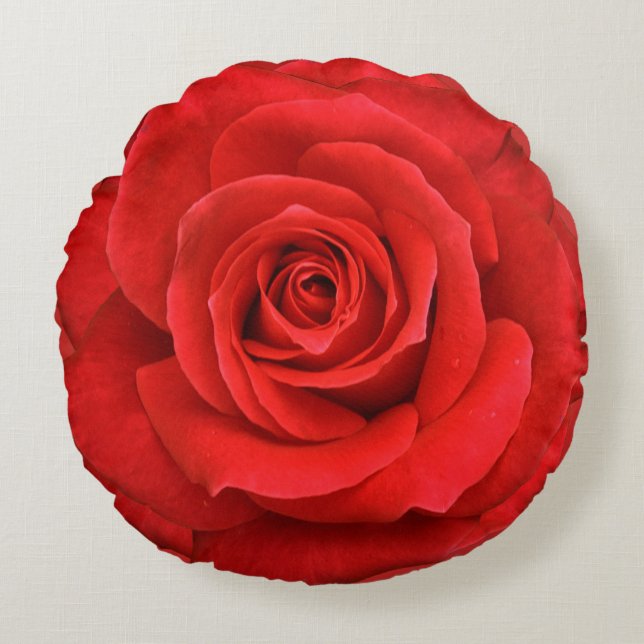 Bright Red Rose Round Pillow (Front)