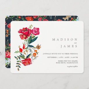Bright red roses floral wedding invitation