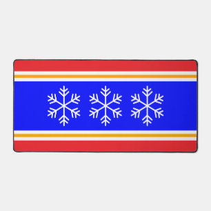 Bright Red Royal Blue White Stripes Snowflakes Desk Mat