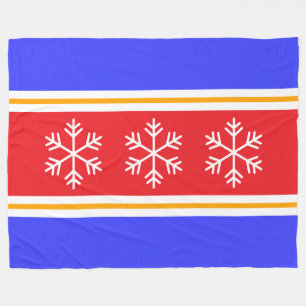 Bright Red Royal Blue White Stripes Snowflakes Fleece Blanket