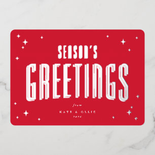 Bright Red Season's Greetings Retro Stars Flat Foil Holiday Card