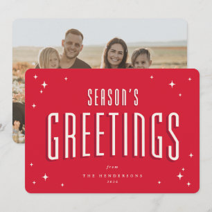 Bright Red Season's Greetings Retro Stars Photo Holiday Card