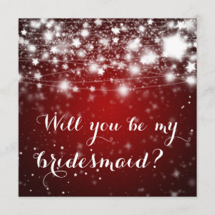 Bright Red Stars Will You Be My Bridesmaid Invitation