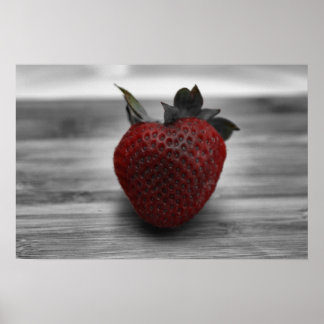 Bright Red Strawberry on B&W Photo Poster