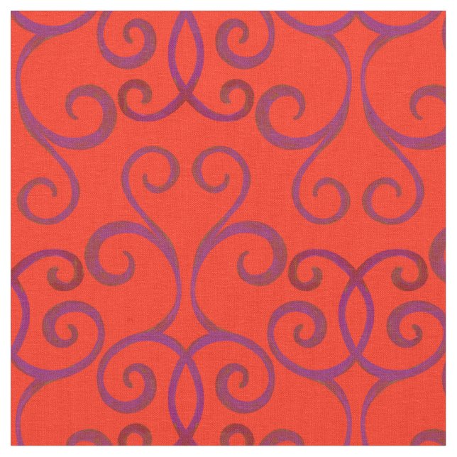 Bright Red Swirly Damask Christmas Pattern Elegant Fabric (Close Up)