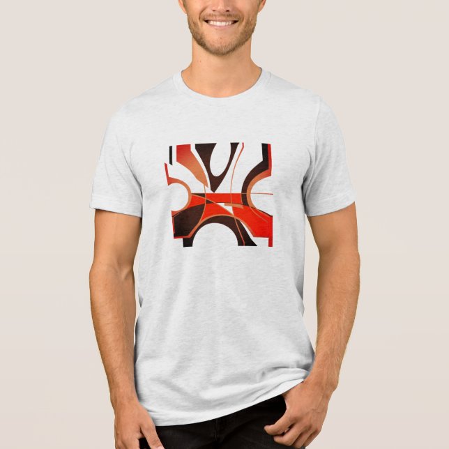 Bright Red Tan Black MCM Look Geometric Abstract Tri-Blend Shirt (Front)