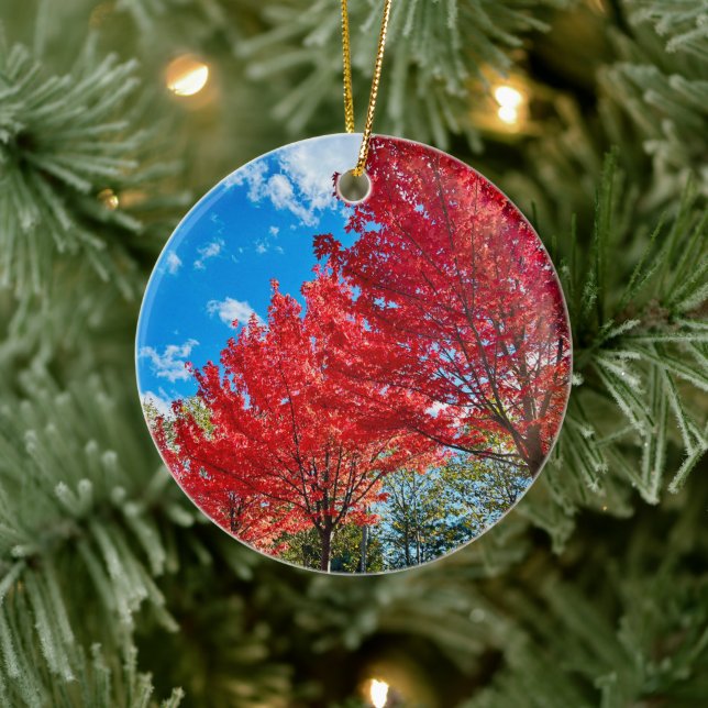 Bright Red Tree Leaves In Autumn Ceramic Ornament (Tree)