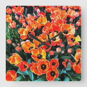 Bright Red Tulips of Istanbul Square Wall Clock