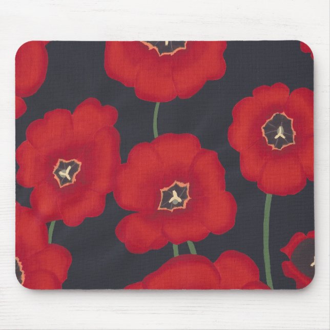 Bright Red Tulips on Black, Mouse Pads (Front)