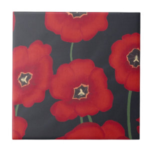 Bright Red Tulips on Black, Trivets