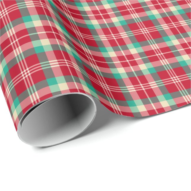 Bright Red Vintage Christmas Plaid Wrapping Paper (Roll Corner)