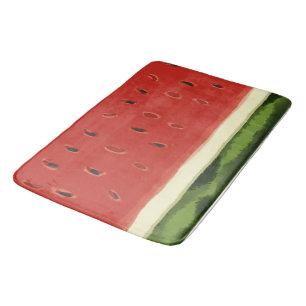 Bright Red Watercolor Watermelon Bath Mat