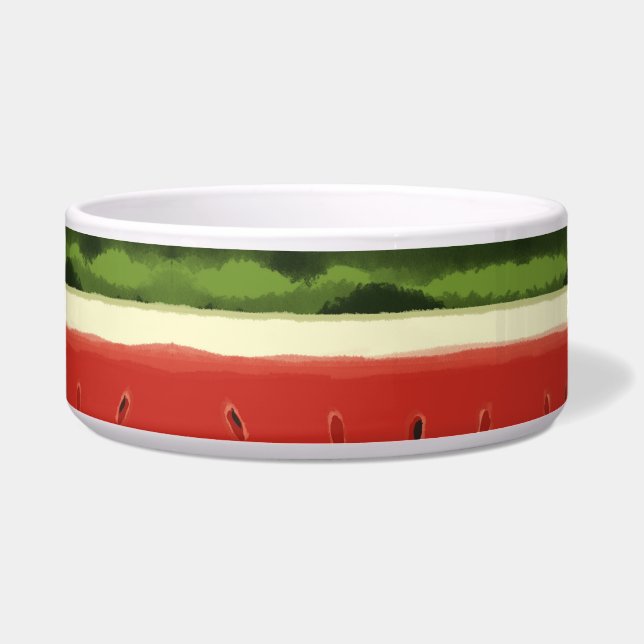 Bright Red Watercolor Watermelon Ceramic Pet Bowl (Front)