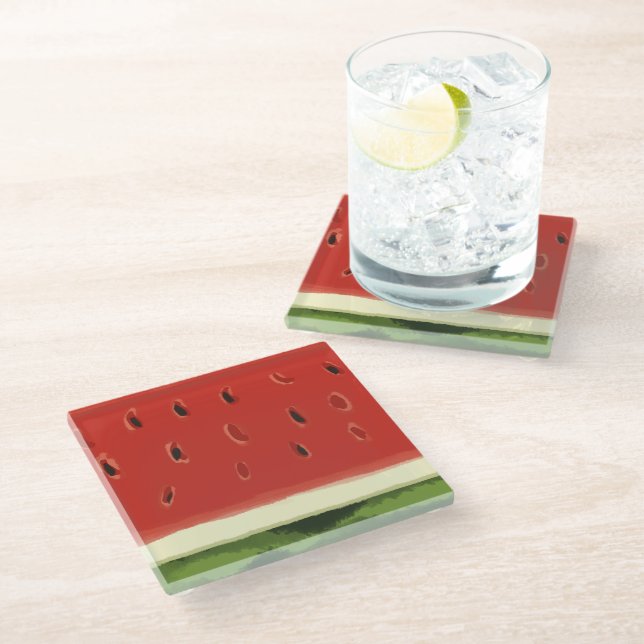 Bright Red Watercolor Watermelon Coaster (Angled)