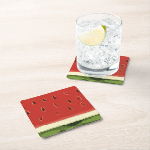 Bright Red Watercolor Watermelon Paper Coaster
