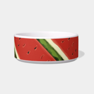 Bright Red Watercolor Watermelon Pet Bowl