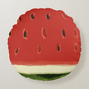 Bright Red Watercolor Watermelon Round Pillow