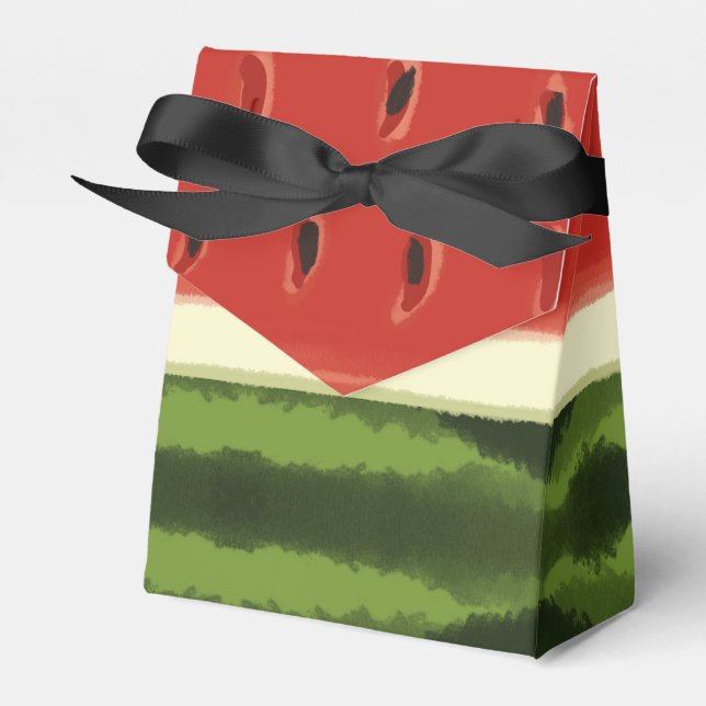 Bright Red Watercolor Watermelon Tent Favour Box (Front Side)