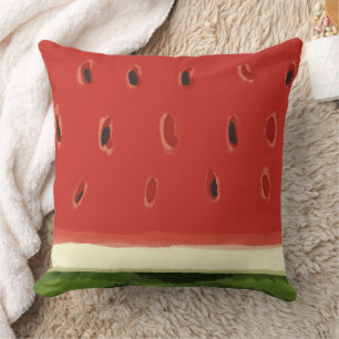 Bright Red Watercolor Watermelon Throw Pillow