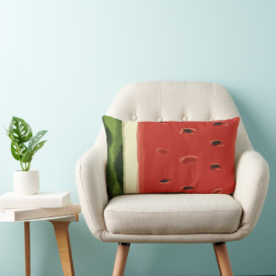 Bright Red Watercolor Watermelon Throw Pillow