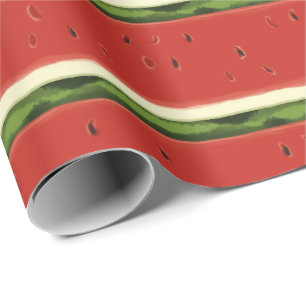 Bright Red Watercolor Watermelon Wrapping Paper