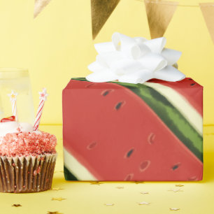 Bright Red Watercolor Watermelon Wrapping Paper