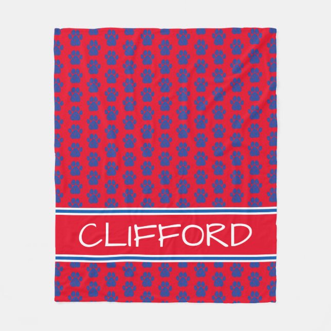 Bright Red White and Blue Paw Prints Personalised Fleece Blanket (Front)