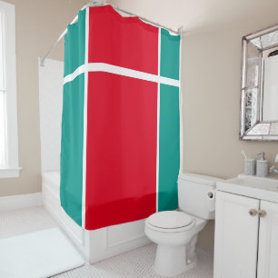 Bright Red White Aqua Teal Split Racing Stripes Shower Curtain