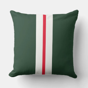 Bright Red White Bold Forest Green Racing Stripes  Cushion