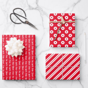 Bright Red & White Coordinated Christmas Wrapping Paper Sheet