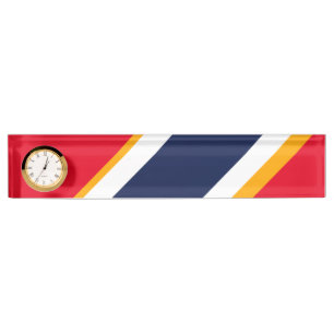 Bright Red White Navy Blue Racing Stripes Clock Nameplate