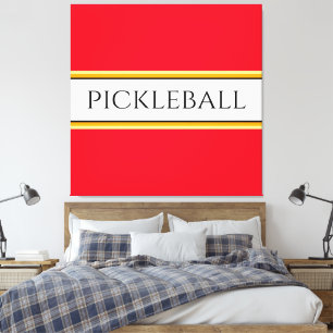 Bright Red White Orange PICKLEBALL Racing Stripes Canvas Print