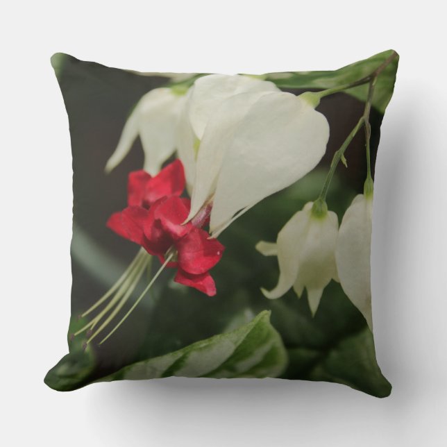 Bright red white tropical floral Throw Pillow (Front)