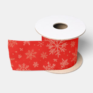 Bright Red with Gold Snowflakes Satin Ribbon