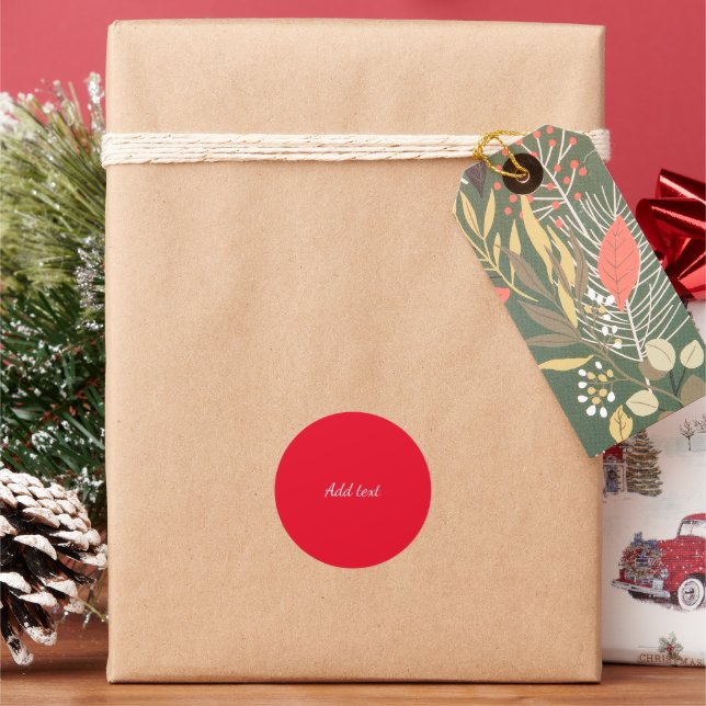 Bright Red with White Text Classic Round Sticker (Holiday)