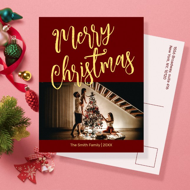 Bright red with your photo Christmas  Holiday Card (Creator Uploaded)