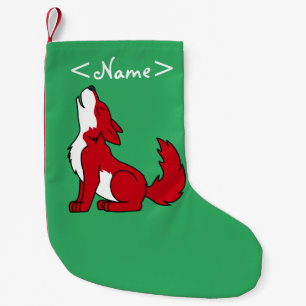 Bright Red Wolf Pup Howling Small Christmas Stocking