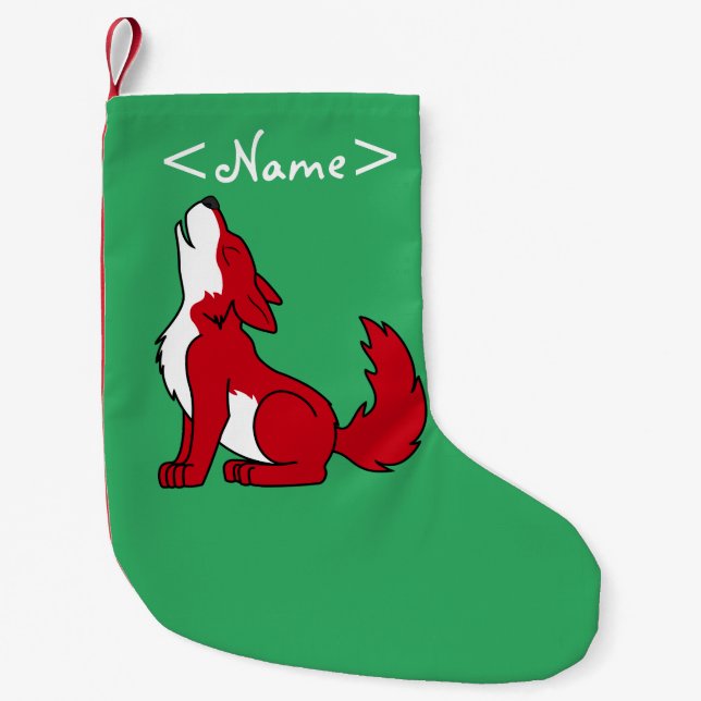 Bright Red Wolf Pup Howling Small Christmas Stocking (Front)
