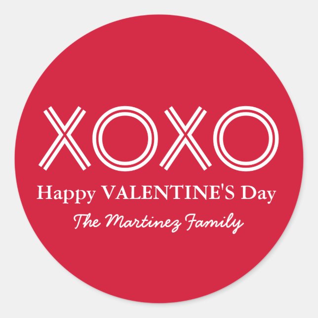 Bright Red XOXO Happy Valentines Day Round Sticker (Front)
