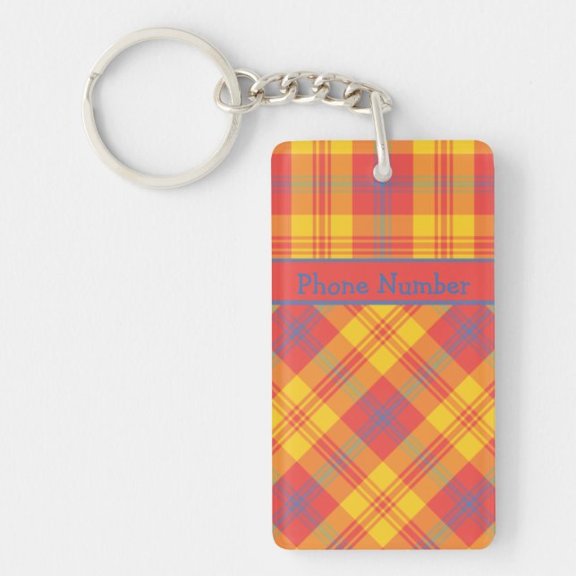 Bright Red Yellow and Blue Plaid Custom Keychain (Front)