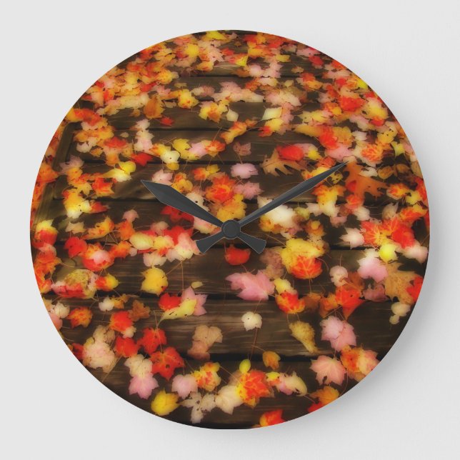 Bright Red Yellow Autumn Maple Leaves Large Clock (Front)