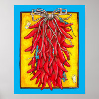 Bright Red Yellow Chilli Chile Pepper Ristra Lizar