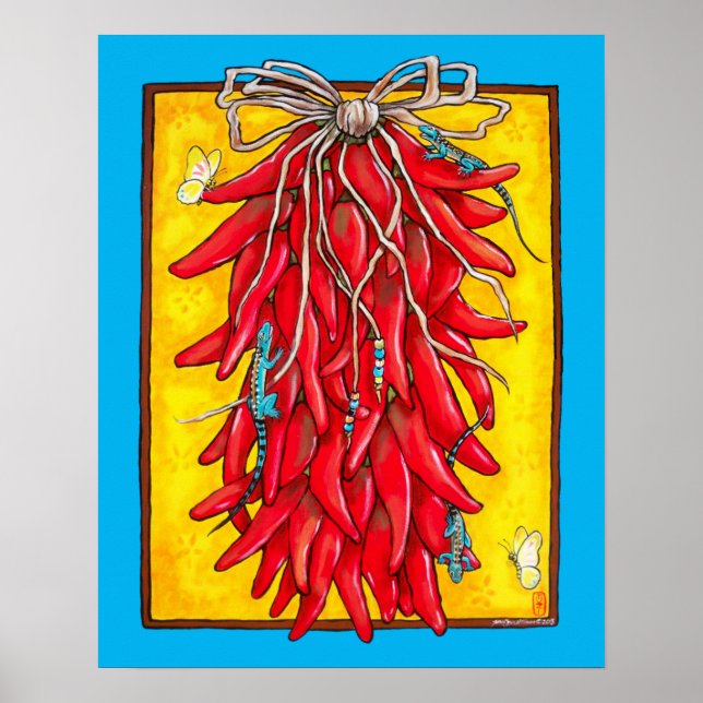 Bright Red Yellow Chilli Chile Pepper Ristra Lizar Poster (Front)
