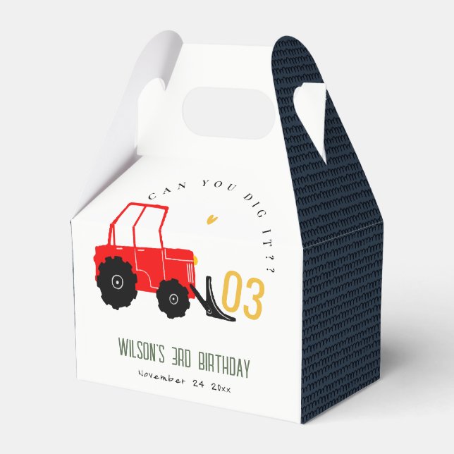 Bright Red Yellow Digger Kids Any Age Birthday Favour Box (Front Side)