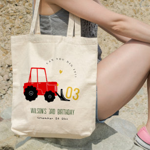 Bright Red Yellow Digger Kids Any Age Birthday Tote Bag