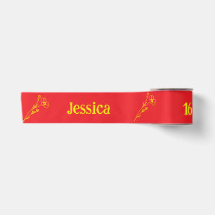 Bright Red & Yellow Floral Satin Ribbon
